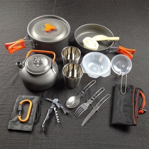 1 Set Portable Camping Cookware Outdoor Camping Set Tableware 2-3 People Picnic Teapot Set Pot Travel Equipment
