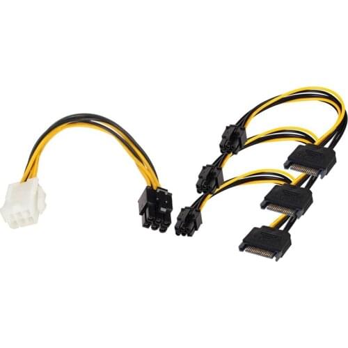 1 Pcs Power Extension 6-Pin to 6-Pin PCI-E PCIe Power Cable & 3 Pcs 15 Pin SATA to 6 Pin Pci Express Power Adapter Cable