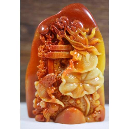 115mm China Old Hand carving Shoushan Stone The fish statue