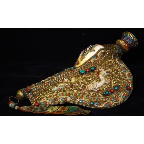 18" Tibet Temple Collection Old Natural conch Filigree mosaic gem Dzi Bead Law Conch Buddhist instruments Town House Exorcism