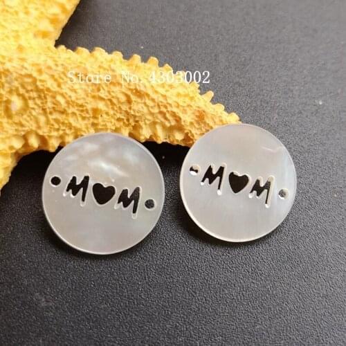 50pcs/lot 15mm Natural Round MAMA Letter Mother of Pearl shell for DIY Jewelry Hollow Letter M & M MOP Pearl shell Beads
