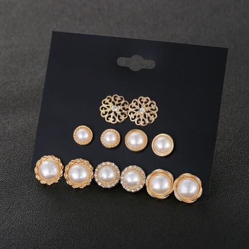 6 pairs/set elegant simulated pearl stud earrings for women girl elegant classic wedding party statement earrings gift