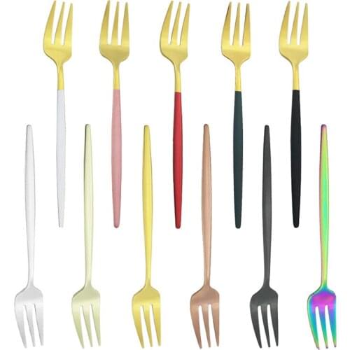 6pcs Stainless Steel Dessert Cake Fruit Forks Rainbow Tea Fork Dinnerware Hotel Restaurant Party Tableware Cutlery Set BBQ Tools