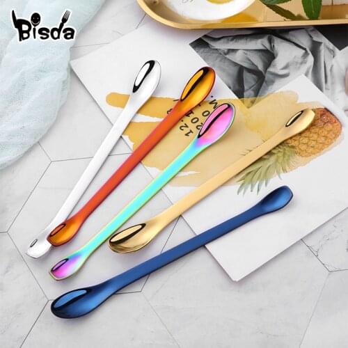 8Pcs Stirring Coffee Spoon Double Head Scoop Multinational Stainless Steel Tea Spoons Gold Medicine Tools Silver Dinnerware