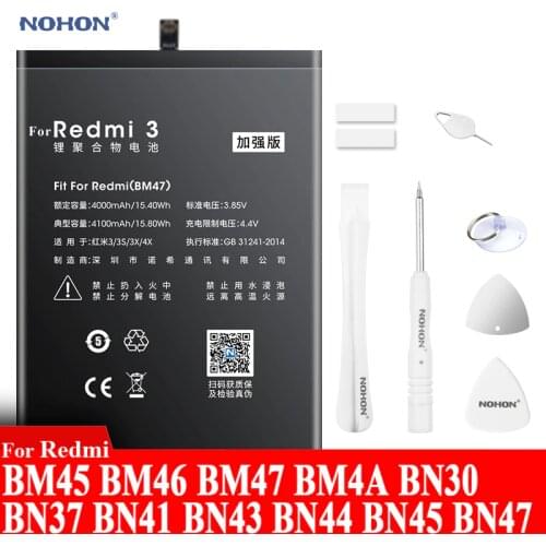 Nohon Battery For Xiaomi Mi Redmi 3 3s 3x 4A 4x 5 6 Pro 5Plus Note BM45 BM46 BM47 BM4A BN30 BN37 BN41 BN43 BN44 BN45 BN47 Note2