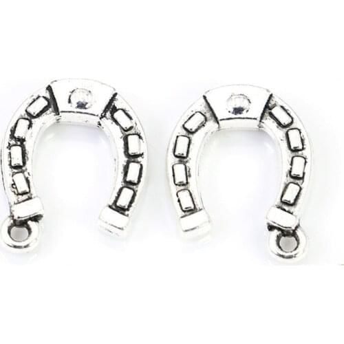 Antique Silver Plated Stirrup Horseshoe Charms Pendant fit Jewelry Making Bracelet DIY Craft 16*12mm