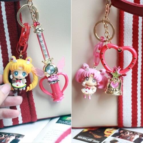 Bandai Cute Cartoon Sailor Moon Keychain Doll Transformer Keyring Pendant Schoolbag Ornaments Gift Anime Toys