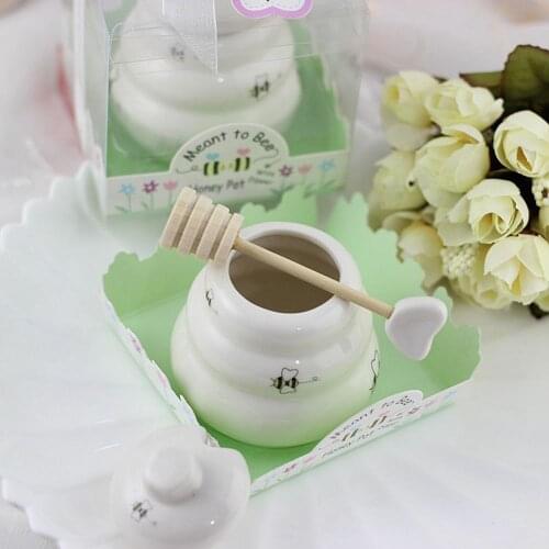 Free DHL/Fedex 100pcs "Meant to Bee" Ceramic Honey Pot Wedding Gift Porcelain Honey Jar Wedding gifts and Favors Supplies