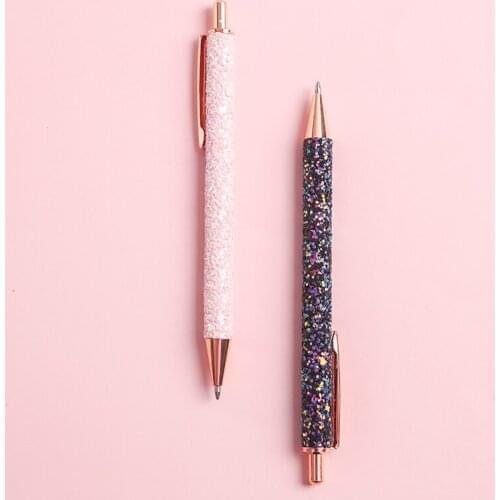 Glitter Metal Sequin Crystal Pen 0.5mm Black refill Ballpoint Pen School Office Stationery Student Writing Tool Working Gel pen