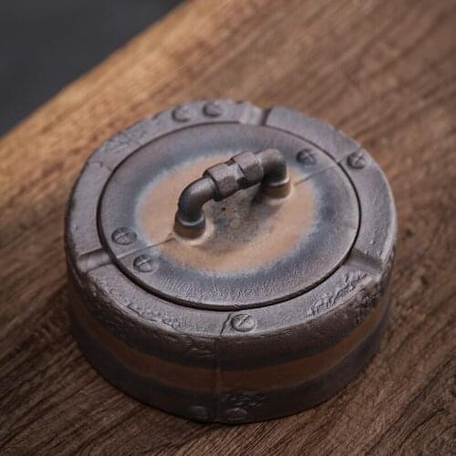 Customized Large Ceramic Ashtray Creative Handmade Vintage Office Living Room with Lid Gilt Round Ashtray Household Ashtray