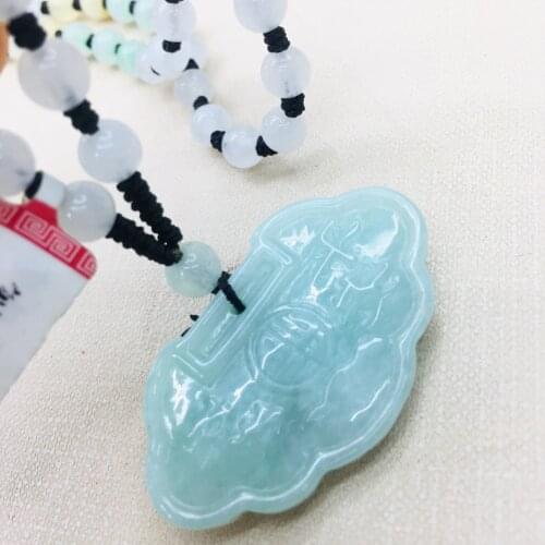 Pure natural Emerald jade hand carved dragon and phoenix baby lock pendant three color ice bead necklace men and women sweater c