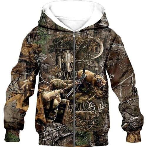 Huntingwild deer kid 3D print Flannelet Children zipper coat Sweatshirt/Hooded//family dropshipping