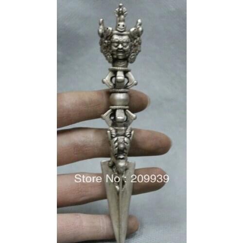 Bir 001490 Tibet Tibetan Buddhist Silver Mahakala Buddha Mask Statue Phurba Dagger