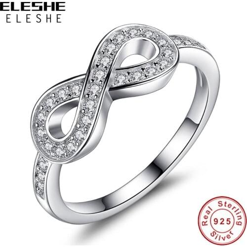 ELESHE 925 Sterling Silver Cubic Zirconia Infinity Ring Endless Love Symbol Fashion Rings For Women Wedding Gift Fine Jewelry