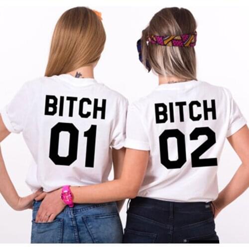 Best friend BITCH01 02 print women tshirt large size loose cotton camisetas mujer black white casual t shirt femme S-2XL