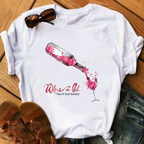 Wine Glass Women Tshirt Funny T Shirt Women Printed Camiseta Mujer Short Sleeve Tshirt Lady Yong Girl Top Tee Higher Quality