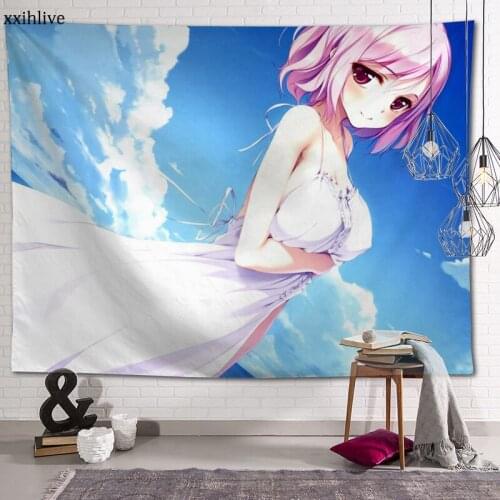 Custom Tapestry Cute Anime Girl Printed Large Wall Tapestries Hippie Wall Hanging Bohemian Wall Art Decoration Room Decor