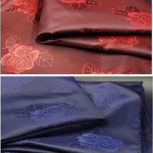 Graceful Wine Red & Navy Blue Blooming Peony Rose Flowers Jacquard Polyester Lining Fabric For DIY sewing Jacquard Lining