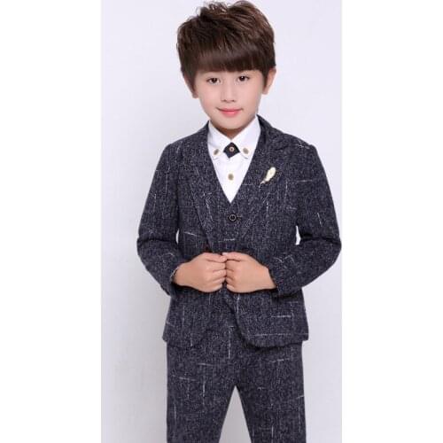Children Formal Blazer Jacket Vest Pants Tie 4pcs Flower Boys Tuxedo Suit for Weddings Kids Gentleman Party Host Clothing Set