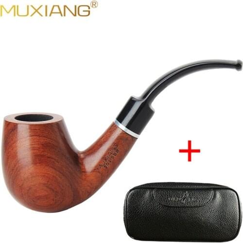 MUXIANG Handmade Rosewood Tobacco Pipe Bent Mouthpiece fit for 9mm Filter + PU Leather Pipe Bag ad0009/fc0051