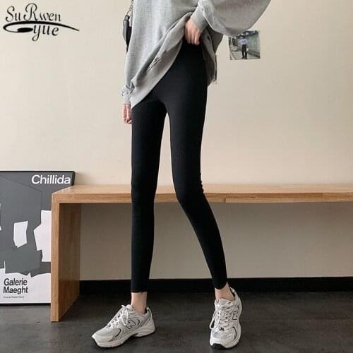 New Korean Winter Solid Casual Cotton Trousers High Elasticity Velvet Womens Leggings Keep Warm High Waist Slim Pant 12938