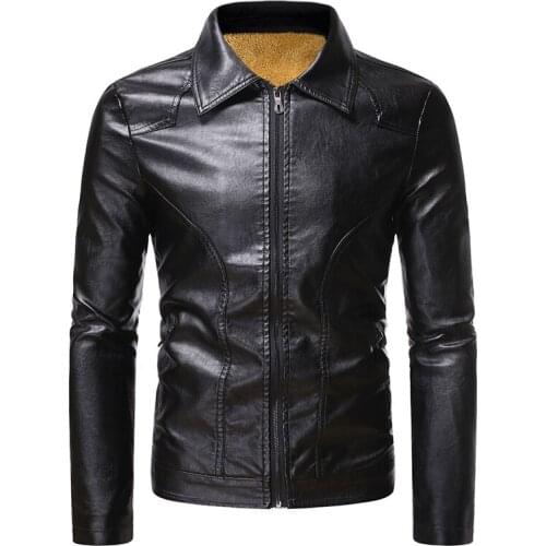 Winter Mens Leather Jacket Fleece Warm Coat Men Fashion Motorcycle PU Leather Jackets Zipper Thick Coats Male Bomber Overcoat
