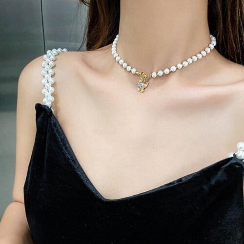 Real Natural Freshwater Pearl choker Necklace White Near Round Pearl Jewelry Gifts for Women