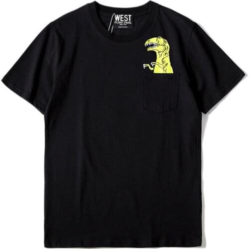 Novelty 19ss Men New Pocket dinosaur T Shirts T-Shirt Hip Hop Skateboard Street Cotton T-Shirts Tee Top kenye #F77