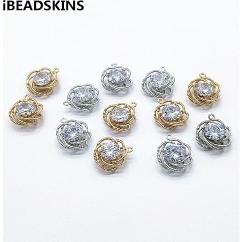 New arrival! 17x14mm 50pcs Copper/Zircon Flower shape Charm for Earrings parts,hand Made Earrings Findings Jewelry DIY
