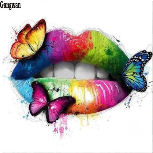 New Arrival 5D Diamond Painting color Lip Full Square round stone Diamond Mosaic Butterfly Diamond Embroidery Cross Stitch decor