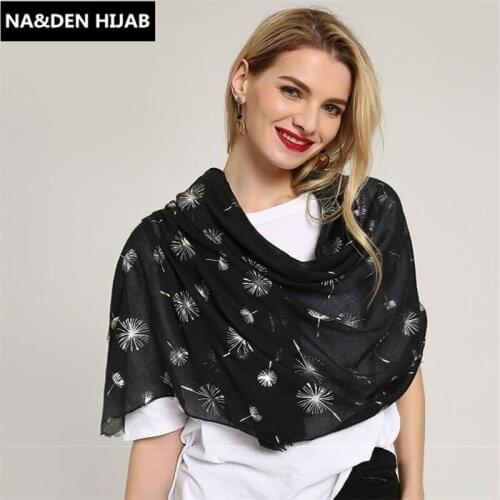 Plain solid hot silver dandelion plant pattern viscose women scarf shimmer tassels hijab shawls muslim head wraps 10ps fast ship