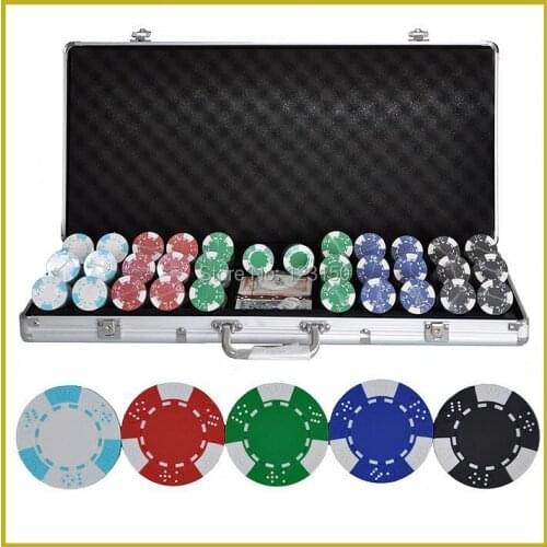 PK-5002 750pcs chips with case, Clay 14g Poker Chips insert metal, five colors