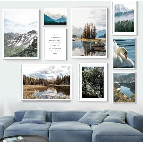 Snow Mountain River Lake Forest Swan Quote Wall Art Canvas Painting Nordic Poster And Prints Wall Pictures For Living Room Decor