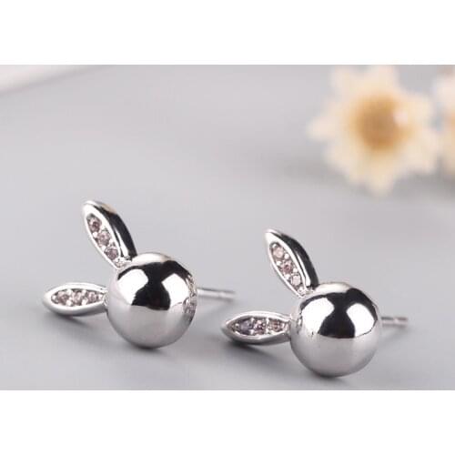 Cute Rabbit 925 Sterling Silver Rhinestone Personality Elegant Sweet Trendy Female Stud Earrings SEA221