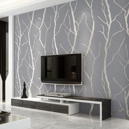 Modern non woven embossed 3D wallpaper roll environmental protection tree branch thick wall sticker bedroom living room mural