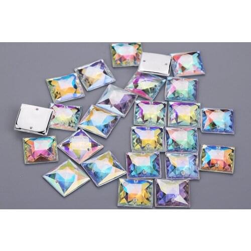 TPSMOC AB Crystal Color 10mm 15mm Square Acrylic Sew On Rhinestone Flatback Beads with two holes DIY clothes accessories