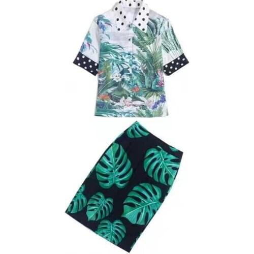 European and American womens wear for summer 2021 Printed polka-dot shirt with five-quarter sleeves Printed skirt Fashion suits