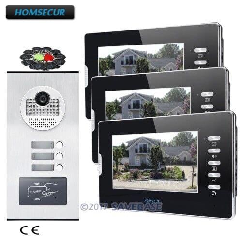 HOMSECUR 7" Apartment Video Door Phone Intercom Kit with Mute Mode for 3 Families