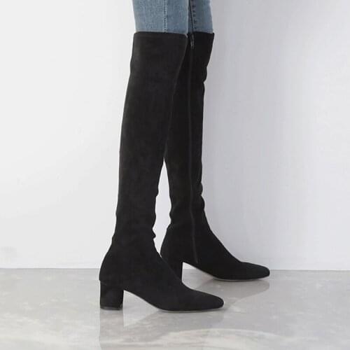 Three-color Womens Knee High Boots 2020 Autumn and Winter Round Toe Thick Heel Womens Shoes Sexy Womens Boots Size 34-42