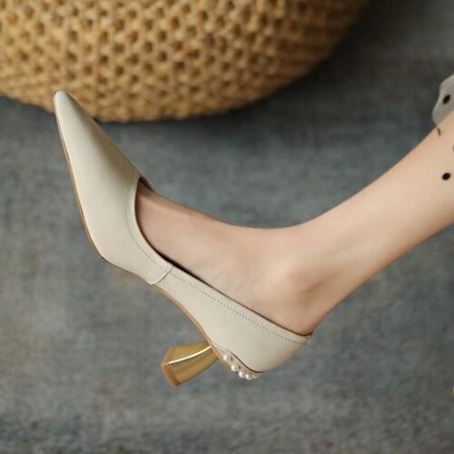 Gold heels genuine leather Pearl brand high heels wedding women shoes women heels shoes autumnn high heel shoes
