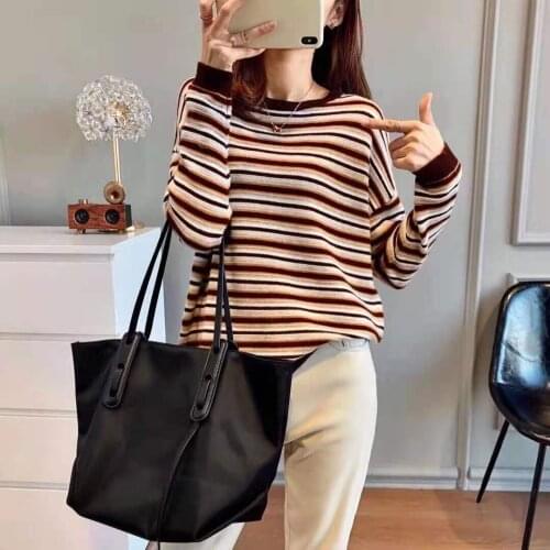 Women Sweater 2020 New Thin Soft Color Striped Three-dimensional Long-sleeved Round Neck Slim Contrast Sweater Sweater Women