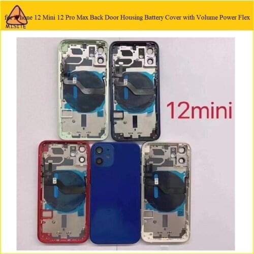 1Pc Back Battery Door Housing Cover Assembly for iPhone 12 Mini Rear Middle Frame Body Chassis Case +Volume Power Wireless Flex