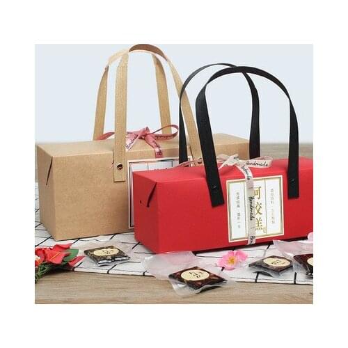 10pcs Kraft/Red Paper Protable Box Wedding DIY Handmade Gfit Supplies Baby Shower Kind Favor Candy Baking Packaging