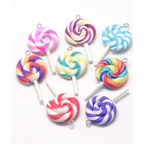 10pcs Lollipop Pendants Charms Handmade Polymer Clay Big Pendant DIY Jewelry Earring Necklace Keychain Making Accessories