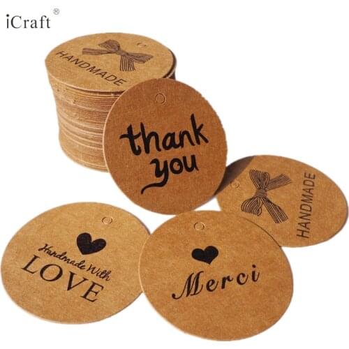 100pcs 4 Designs Kraft Bookmark Gift Tags Handmade Thank You Merci DIY Price Label Paper Hang Tag Paper Cards