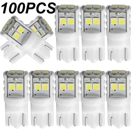 100X T10 W5W Ceramics LED Waterproof Wedge Licence Plate Lights WY5W Turn Side Lamp Car Reading Dome Light Auto Parking Bulb 12V
