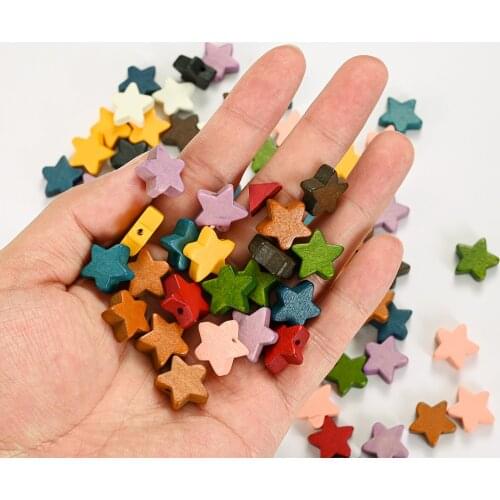 20/30/50pcs 14mm Colorful Star Wood Beads Natural Wood Loose Spacer Beads for Jewelry Making DIY Bracelet Necklace Supplies
