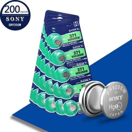 200pcs/lot Sony 100% Original 371 SR920SW 920 1.55V Watch Battery SR920SW 371 Button Coin Cell MADE IN JAPAN