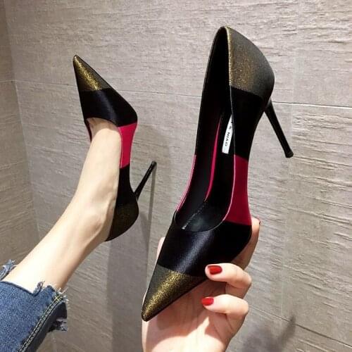 2021 New Style High Heels Fashion Brand Shoes Women Sexy Stitching Color Sexy Party High Heels Point Toe Comfortable Women Pumps