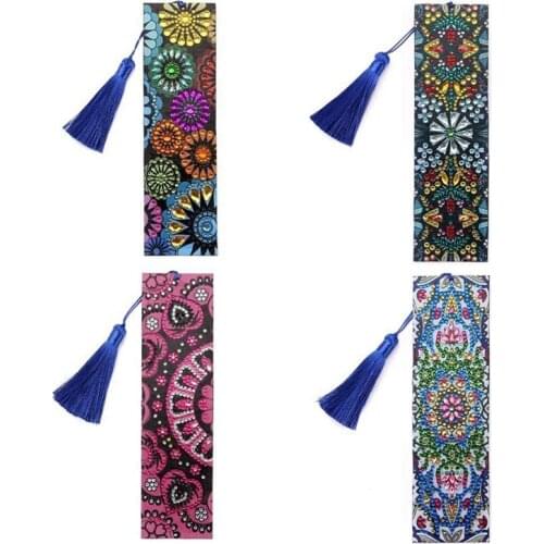 4Pcs Diamond Painting Bookmarks Handmade Beaded Bookmarks With Tassel 5D Rhinestone Bookmarks DIY Art Craft Set